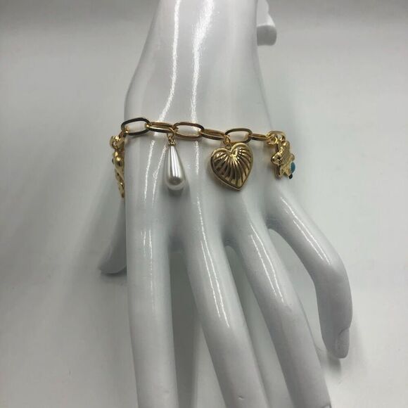 18K Gold Plated Women's Charm Bracelet Heart Sun Flower Beads Hypoallergenic - Picture 3 of 10